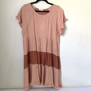 Umgee Dress Small Dusty Pink Linen Oversized Raw Hem Peasant Boho Cottagecore
